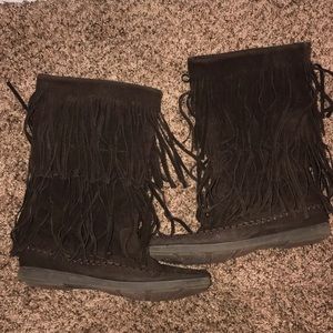 Chocolate brown fringe boots